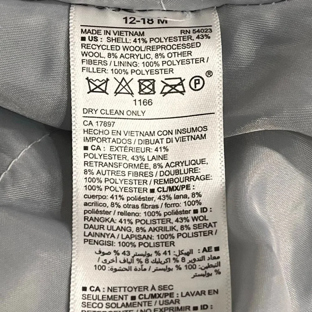 Old Navy Wool Blend Gray Peacoat   Girls Size 12-18 Months